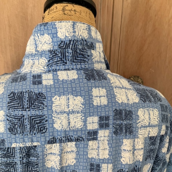Nat Nast Button Blue 70%  Silk‎ 30% Cotton Camp Shirt Sz L Hawaiian geometric - Picture 15 of 16